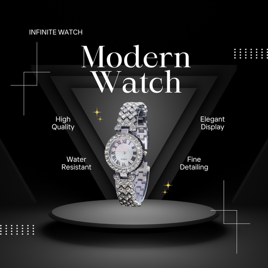 "Stunning Silver-Toned Watch with Crystal-Encrusted Round Dial and Roman Numerals"