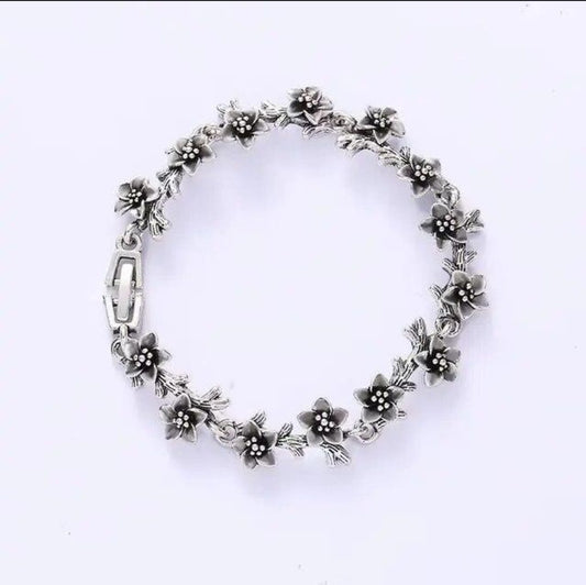 "Delicate Floral Silver Bracelet"