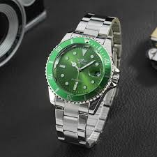 "Green Dial Stainless Steel Men's Watch - Sleek & Stylish"