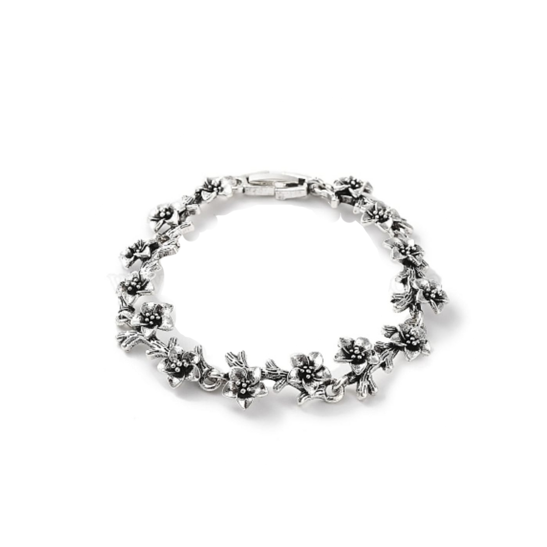 "Delicate Floral Silver Bracelet"